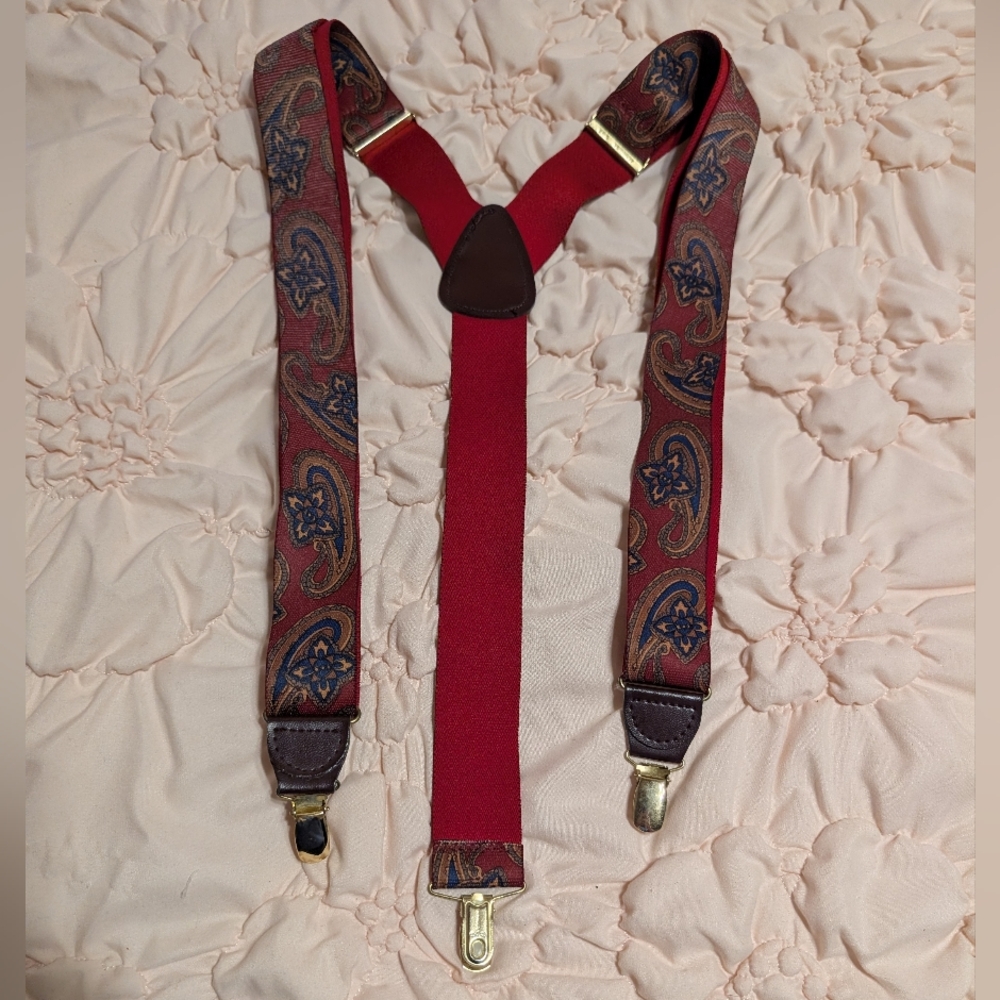 Vintage German Paisley Suspenders Red